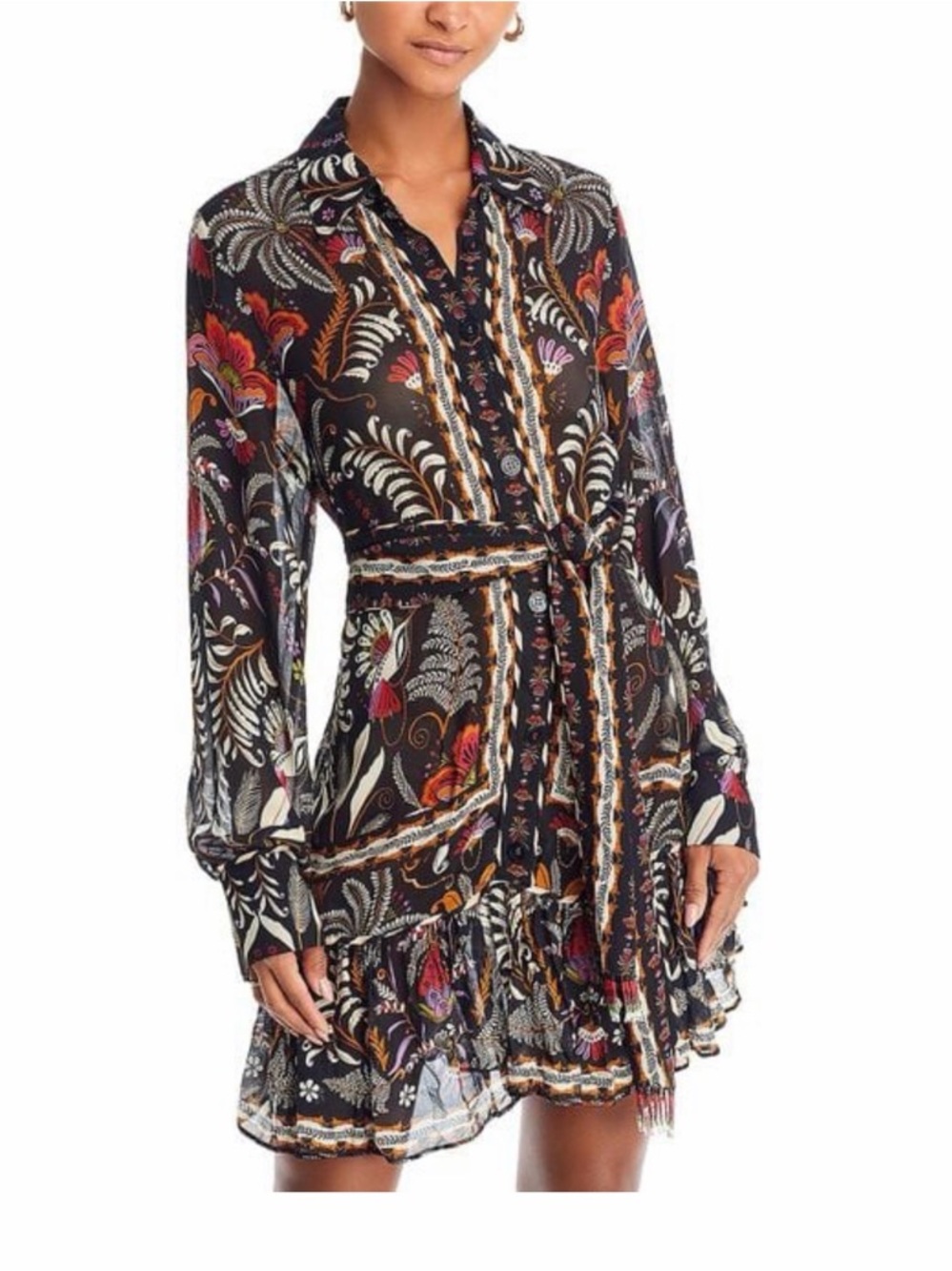 Farm Rio Black Classic Garden Long Sleeve Mini Dress XL